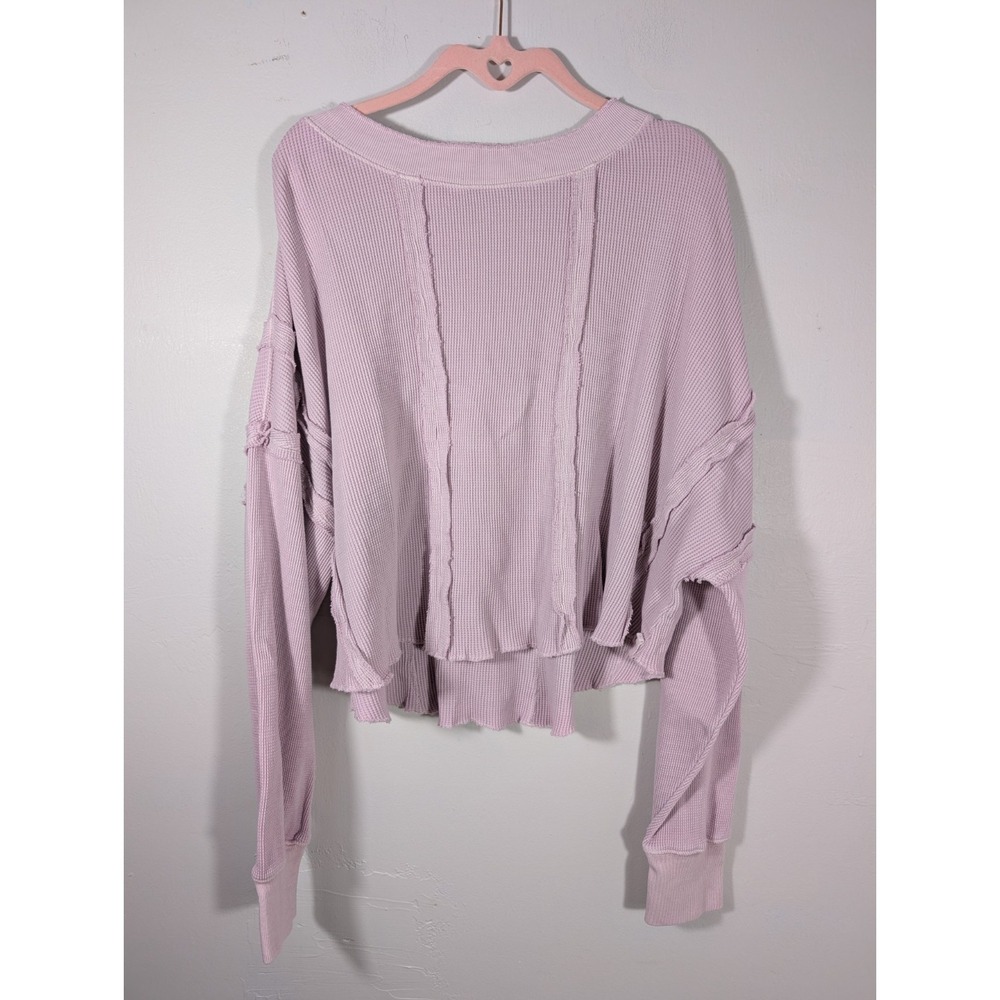 Free People Round Neck Oversized Laguna Waffle knit Thermal Sweater Lavender S